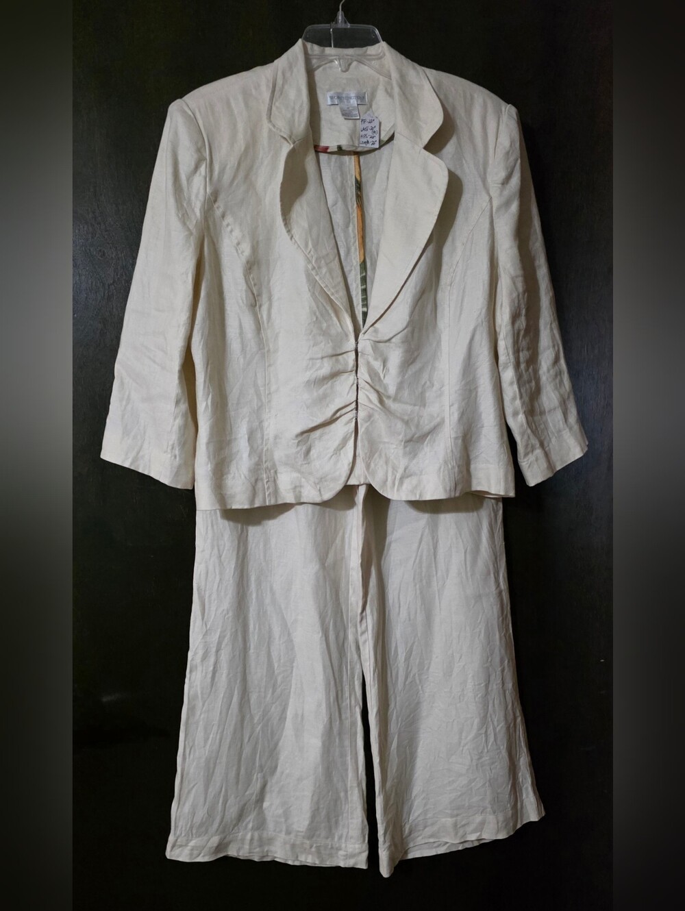 Worthington Cream 100% Linen Jacket & Wide-Leg Pants Set Size 18 Jacket/8 Pants